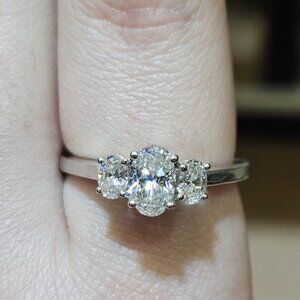 10K White Gold Oval Diamond Trinity Engagement Ring 1.13TCW 3.9 Grams Size 8.25